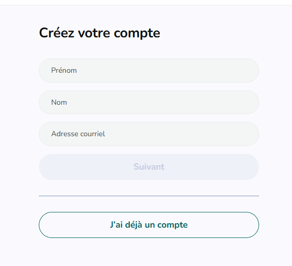 page Créez votre compte