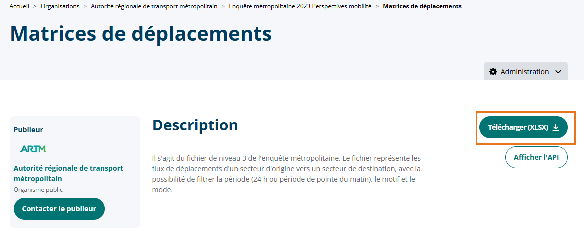 Bouton de téléchargement dans un jeu de données