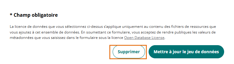 Bouton Supprimer - Jeu de données