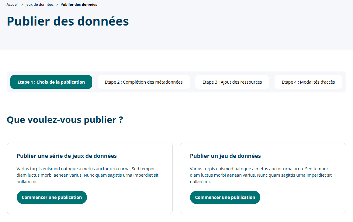 Choix de publication pour série ou jeu de données